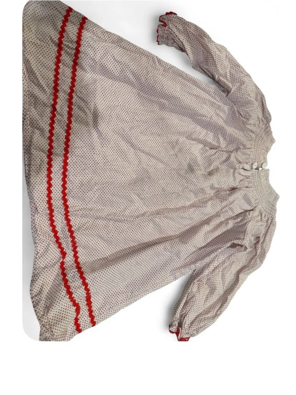 Long-Sleeve Smocked Girls' Dress with Red Trim